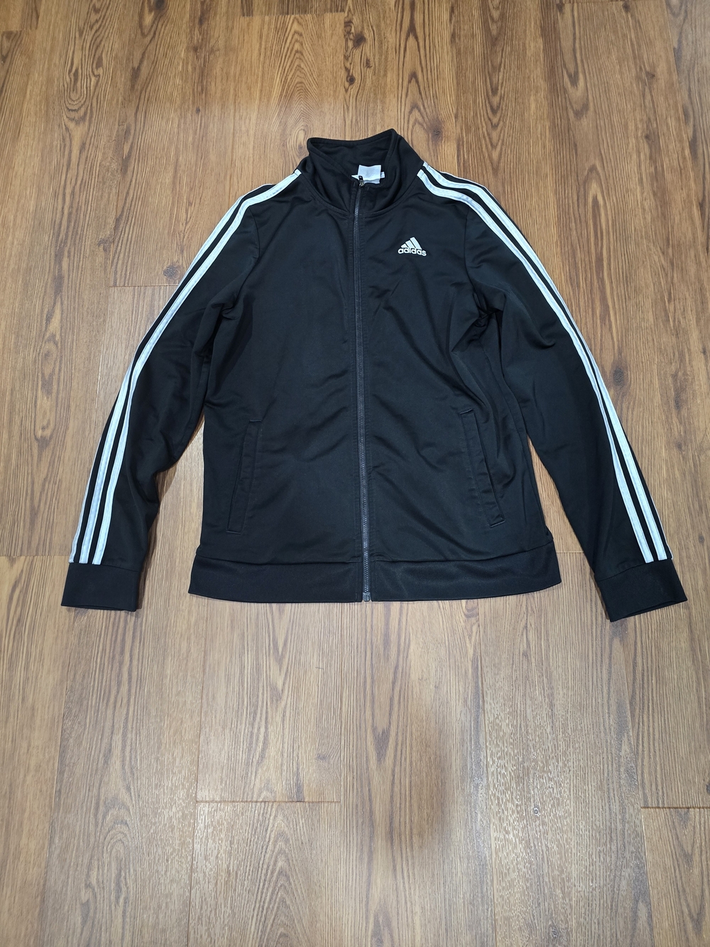 adidas Black Track Jacket with White Stripes and Logo